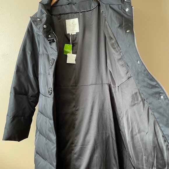 Kate Spade Black Jewel Button Puffer Coat Size 12 - Picture 6 of 13